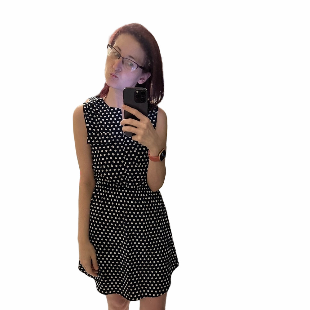 Monteau Nautical Navy & White Polka Dot Dress Size Medium